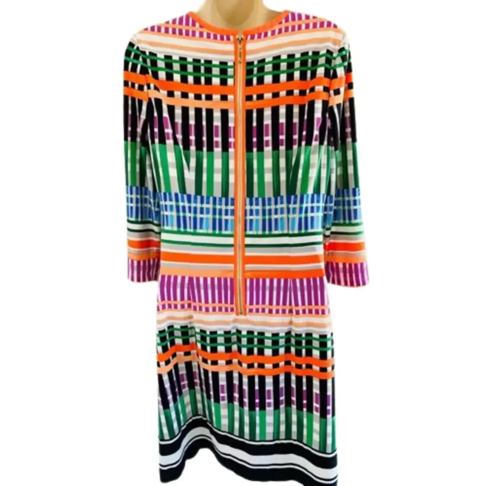 Eliza J Shift Dress Women's 8 Striped 3/4 Sleeve Crew Neck Lined Multicolor